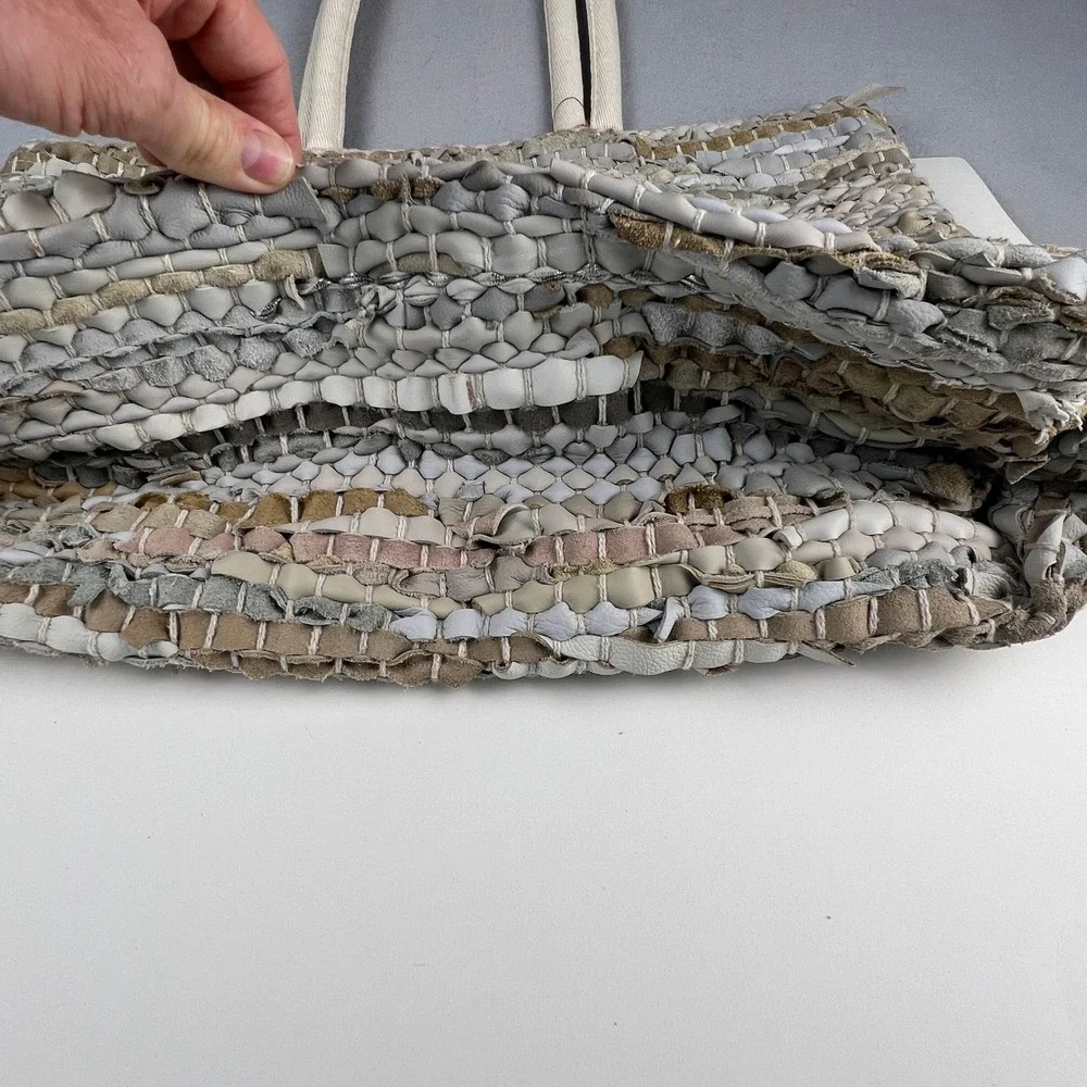 Handcrafted Upcycled Woven Tote Bag Large Neutral Boho Eco-Friendly Beach Travel